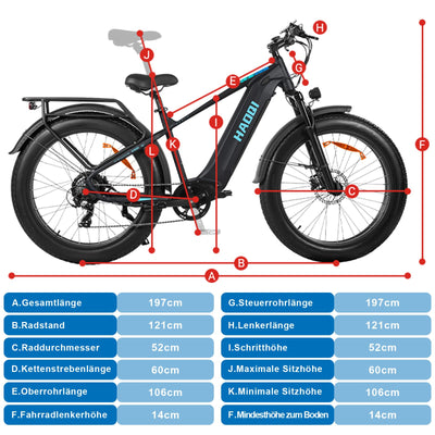 HAOQI Eagle Elektrofahrrad für Erwachsene, 250W bürstenloser Motor Mountainbike mit 48V 20AH herausnehmbarem Akku,26" x 4.0 Fat Tire Ebike, Elektrofahrrad mit 7 Gängen bis zu 25 km/h