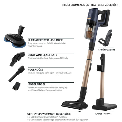AEG HYGIENIC 8000 AP81B25WET Staubsauger mit Wischfunktion / Automatik / 5-Stufen Filtration / digitale Anzeige / Multi-Bodendüse & Mop-Düse / 3 Stufen / Akku wechselbar / Zubehör / 400ml / blau
