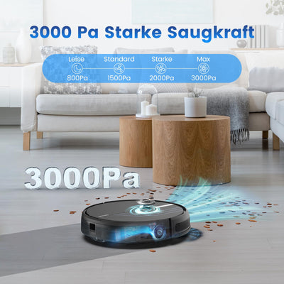 AIRROBO Saugroboter mit Wischfunktion, P30 Staubsauger Roboter, 3000Pa Saugkraft, 3 in 1 Roboterstaubsauger für Tierhaare, Teppich, Hartböden, Wischroboter mit Fernbedienung, 120Min Laufzeit