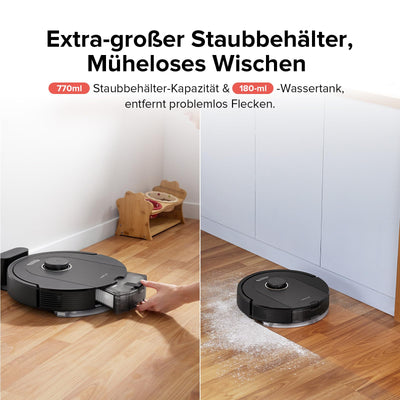 roborock Q5 Pro Saugroboter mit DuoRoller-Bürste, 5500Pa Saugkraft, 770mL Staubbehälter, 180mL Wassertank, Staubsauger Wischroboter PreciSense-LiDAR-Navigation Teppiche Tierhaare App/Alexa, Schwarz