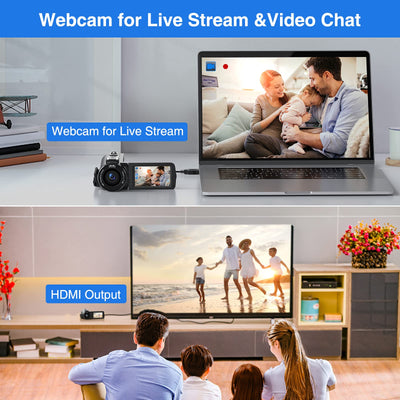 CAMKORY Videokamera 2.7K Camcorder 36MP 16X Digitalzoom IR-Nachtsicht 3.0'' Berühren Sie den IPS-Bildschirm Webcam Kamera für YouTube Tiktok mit 2 Batterien