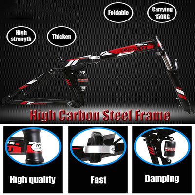 Wmmner 26 Zoll Mountainbike Für Erwachsene Männer Und Frauen, Doppelfederung Mountainbike Mit Scheibenbremsen, Faltbare High Carbon Stahlrahmen, Verstellbarer Sitz, Blaue Speiche, 27 Geschwindigkeit/B