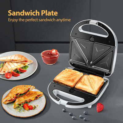 Aigostar Sandwich maker 3 in 1, Sandwich Maker, Kontaktgrill, Waffeleisen 3 in 1, 750W, Antihaftbeschichtete abnehmbare Platten, wärmeisolierter Griffe, Grau, Grace
