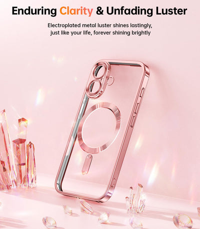 Meifigno Hülle Entwickelt für iPhone 16 Plus, [Kompatibel mit MagSafe][2 Displayschutzfolien] [Glitzerkarte & Handschlaufe] Vollständiger Kameraschutz Entwickelt für 6.7 Zoll Handyhülle, Roségold