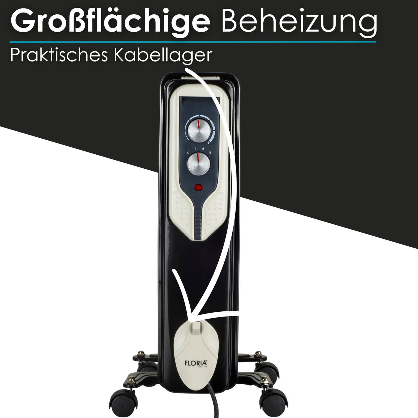 Öl Radiator 9 Rippen | 2000 Watt | 3 Stufen | Energiesparend | Ölradiator | Radiator Heizung | Heater | Heizgerät | Paneelheizkörper | Elektroheizung | Öl-Radiator | Heizkörper | Mini Heizung