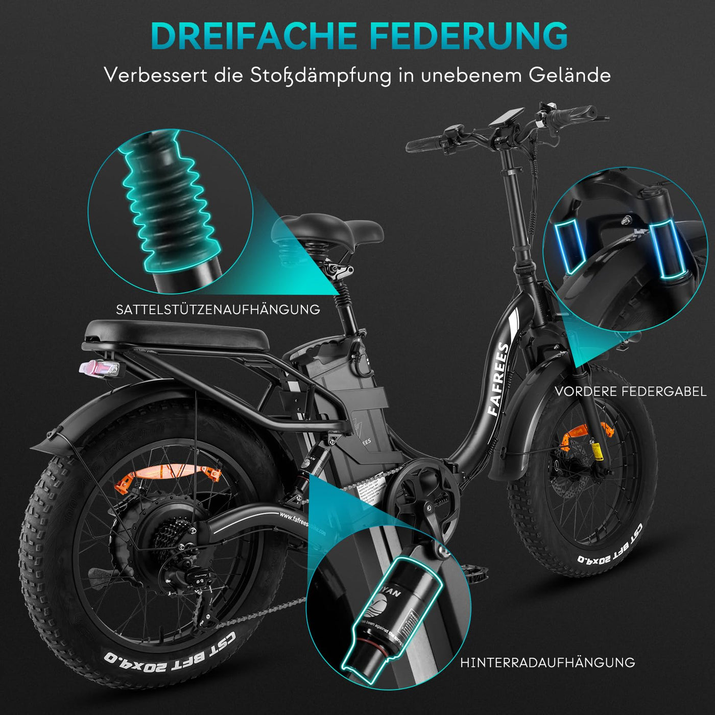 Fafrees F20 X-MAX E Bike Elektrofahrräder 20 Zoll, 48V 30Ah Akku, 4.0 Fat Tire Klapprad E-Bike, 65 N.m Motor, Lastkapazität 150 kg (Grau)