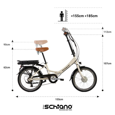F.lli Schiano E-Star, E Bike Klappbar 20 Zoll, 36V 10.4Ah Abnehmbarer Akku, Motor 250W 40Nm, Klapprad Ebike für Herren/Damen, Antikweiß