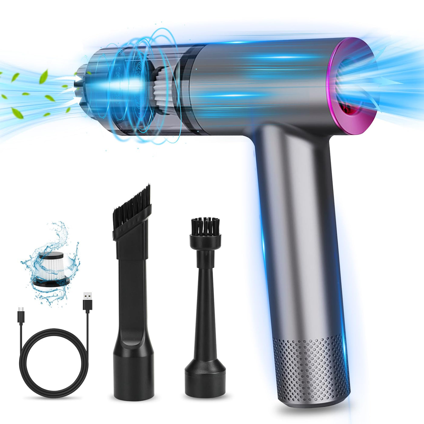 D-Lumina Handstaubsauger，15000PA kabelloser Handstaubsauger Akku mit USB-C Schnellladung，Auto Staubsauger Stark Waschbar mit HEPA-Filter， Hand Vacuum Cleaner für Auto/Haus/Haustiere