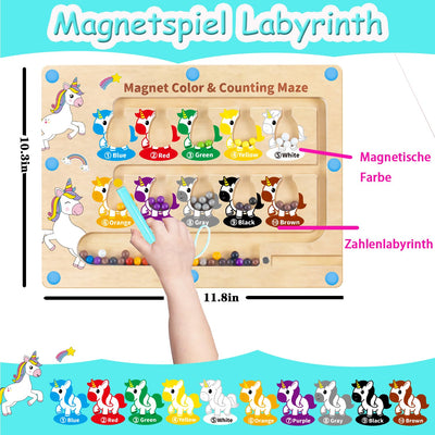 Montessori Spielzeug ab 2 3 4 5 6 Jahre Magnetspiel Labyrinth Geschenk für Mädchen Junge 3-8 Jahre Spielzeug Mädchen Junge Kinder Holzspielzeug Zahlen & Farben Lernspiele Motorikspielzeug Weihnachten
