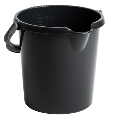 2X Eimer mit Ausguss und Henkel - 10 Liter - schwarz - Putzeimer Haushalt Küche Bad Camping Kunststoff Eimer Haushaltseimer Wassereimer