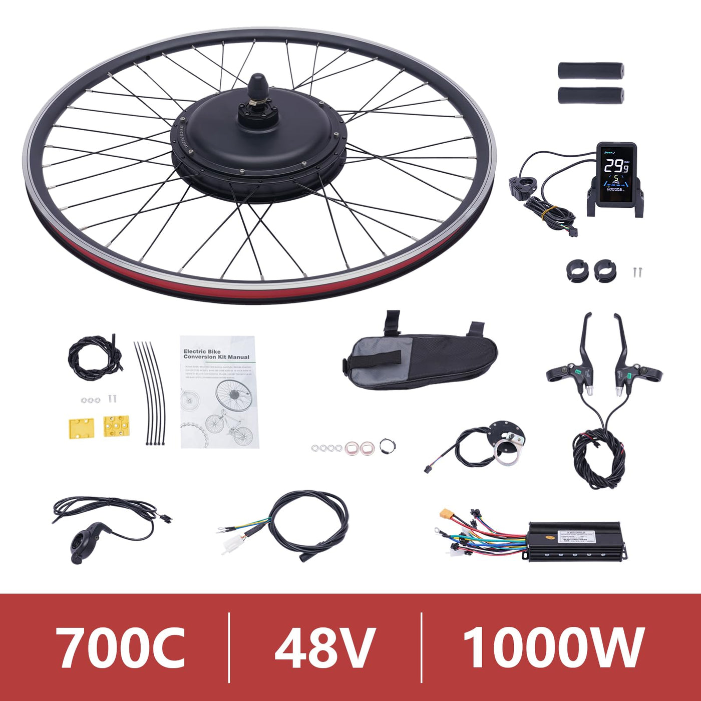 28“ E-Bike Fahrrad Umbausatz, 1000W E-Bike Nabenmotor Umbausatz Elektro Vorderrad Hinterrad Elektrofahrrad ebike Motor Conversion Kit