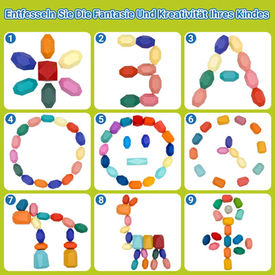 RunHero 58 Stück Stapelsteine Balanciersteine Montessori Holz Bauklötze Spielzeug für Kinder Stapelturm Grimms Holzbausteine Stapelsteine Motorikspielzeug Geschenk für Baby ab 1 2 3 4 5 6 7 8 Jahr