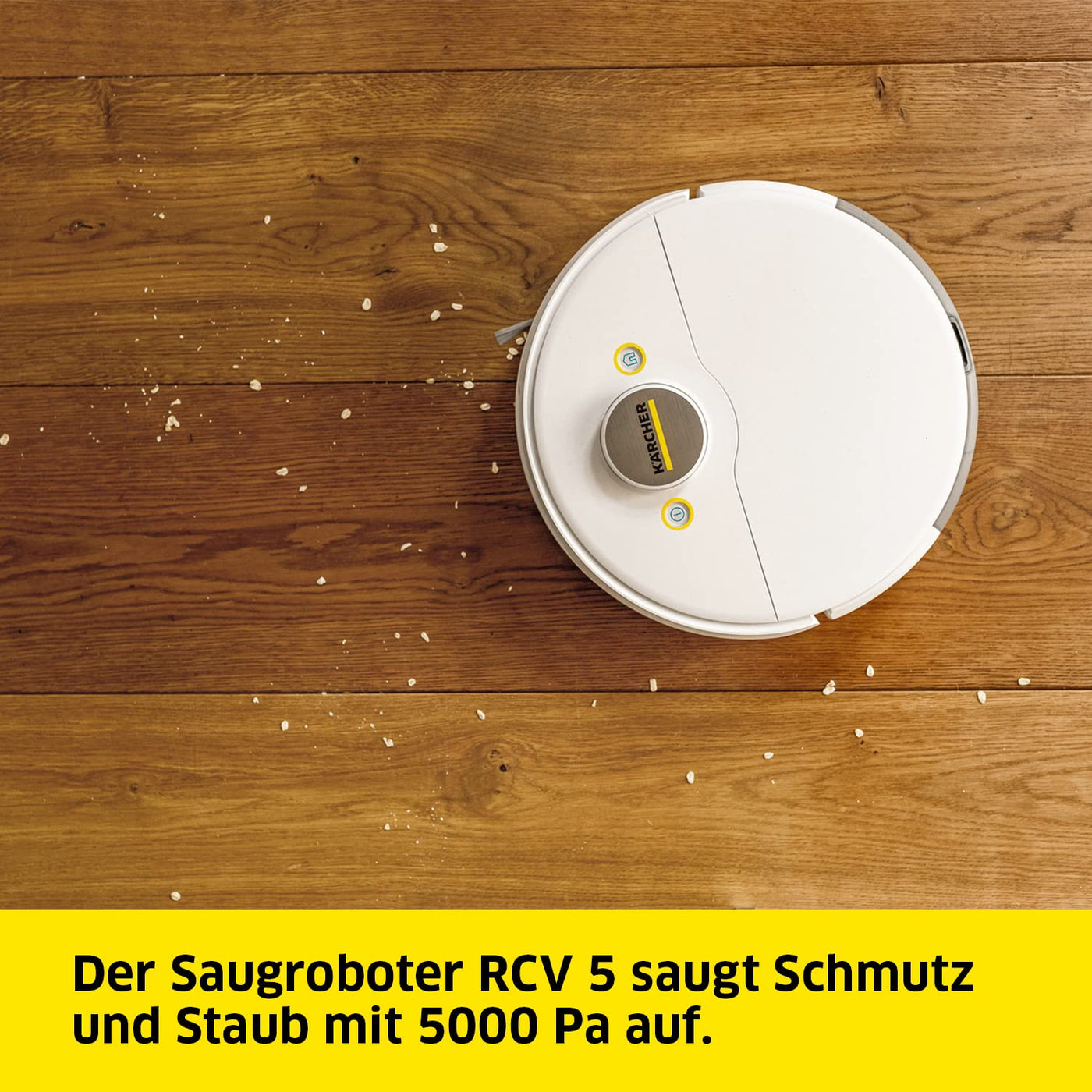 Kärcher Saugroboter RCV 5 mit Wischfunktion, App-Steuerung, LiDAR-Laser-Navigation, Dual-Laser und KI, Kartierung, Raum- und Hinderniserkennung, 5000 Pa, 120 min Laufzeit, für Hartböden und Teppiche