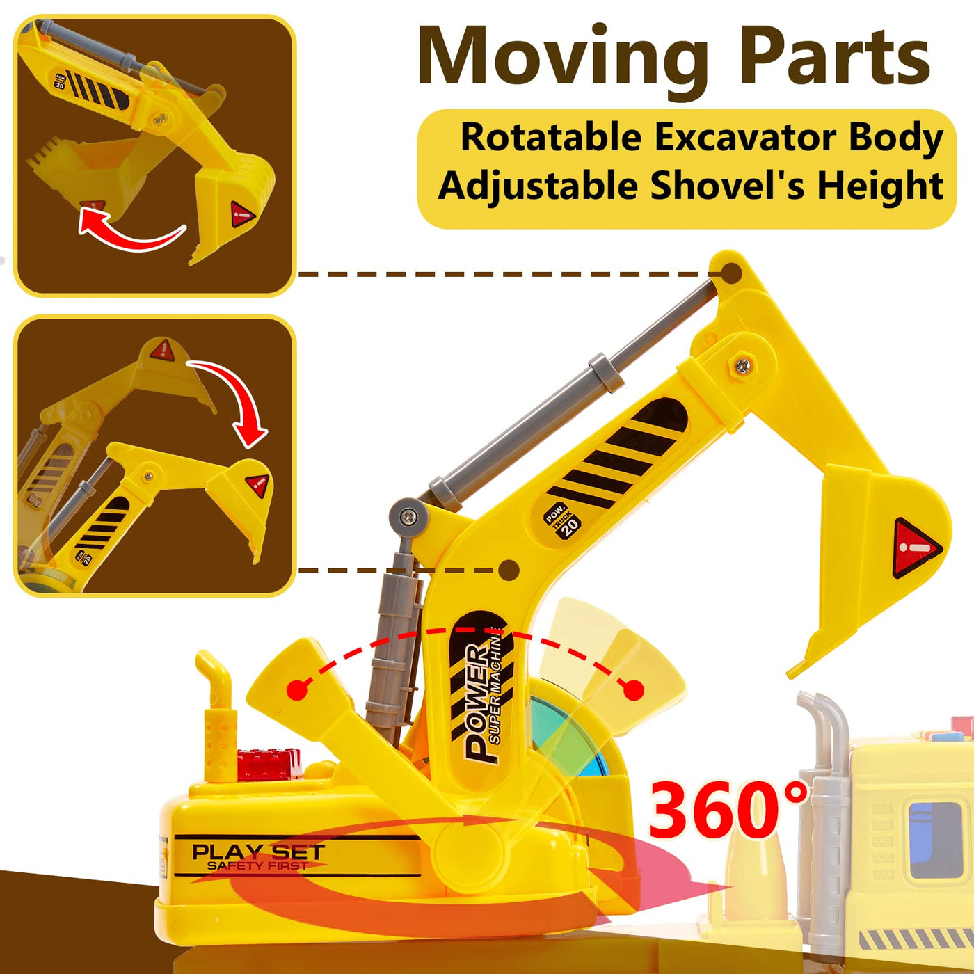 HERSITY Kinder Bagger Spielzeug mit Sound und Licht, 1/16 Fahrzeug Baustellenfahrzeuge Sandkasten, LKW Auto Kinderspielzeug Junge Kinder 3 4 5 Jahre