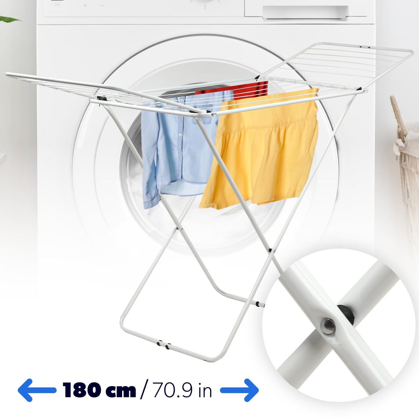 KADAX Wäscheflügeltrockner, Wäscheständer mit Flügeln, Trockenlänge 18m/23m, Luftstromwäscheständer aus pulverbeschichteten Stahl, klappbarer Trockner (Weiß/2-Flügel)