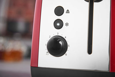 Russell Hobbs Toaster [für 2 Scheiben] Colours Plus Edelstahl Rot (extra breite Toastschlitze, inkl. Brötchenaufsatz, 6 Bräunungsstufen + Auftaufunktion, Lift & Look-Funktion, 1600W) 26554-56