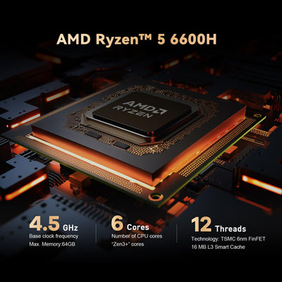 TRIGKEY Mini-PC AMD Ryzen 5 6600H (Bis zu 4,5 GHz, 6C/12T), 16 GB DDR5 RAM + 500 GB ROM SSD PCIe 4.0/HDMI/DP/Typ-C/WiFi 6/BT5.2
