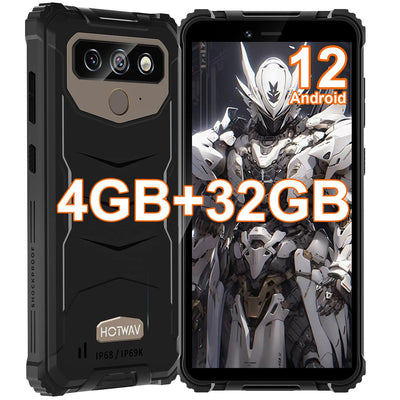 HOTWAV T5 Pro Outdoor Smartphone ohne Vertrag Günstige, 6.0 Zoll HD Android 12 Outdoor Handy, 4GB+32GB Erweiterbar Wasserdichter Handy, 7500mAh 13MP+5MP Dual SIM 4G Handy - Face ID/OTG/GPS