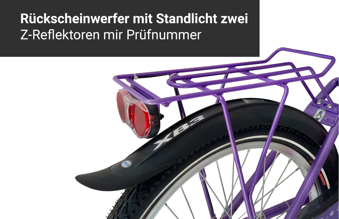 XB3 20 Zoll Kinderfahrrad für Mädchen-Jungen ab 6 Jahre, 3 Gänge Naben-Schaltung, Mädchenfahrrad mit Rücktrittbremse, Nabendynamo StVZO | Weiß/Lila