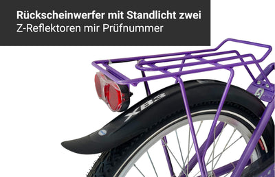 XB3 20 Zoll Kinderfahrrad für Mädchen-Jungen ab 6 Jahre, 3 Gänge Naben-Schaltung, Mädchenfahrrad mit Rücktrittbremse, Nabendynamo StVZO | Weiß/Lila