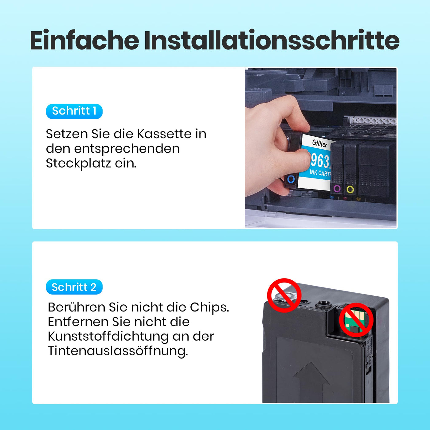Glliter 963XL Multipack für HP 963 für HP 963XL Multipack Kompatibel mit HP Officejet Pro 9010 Patronen für HP Officejet Pro 9012 9022 9014 9010 9020 (‎‎‎‎‎‎‎Schwarz Cyan Magenta Gelb)