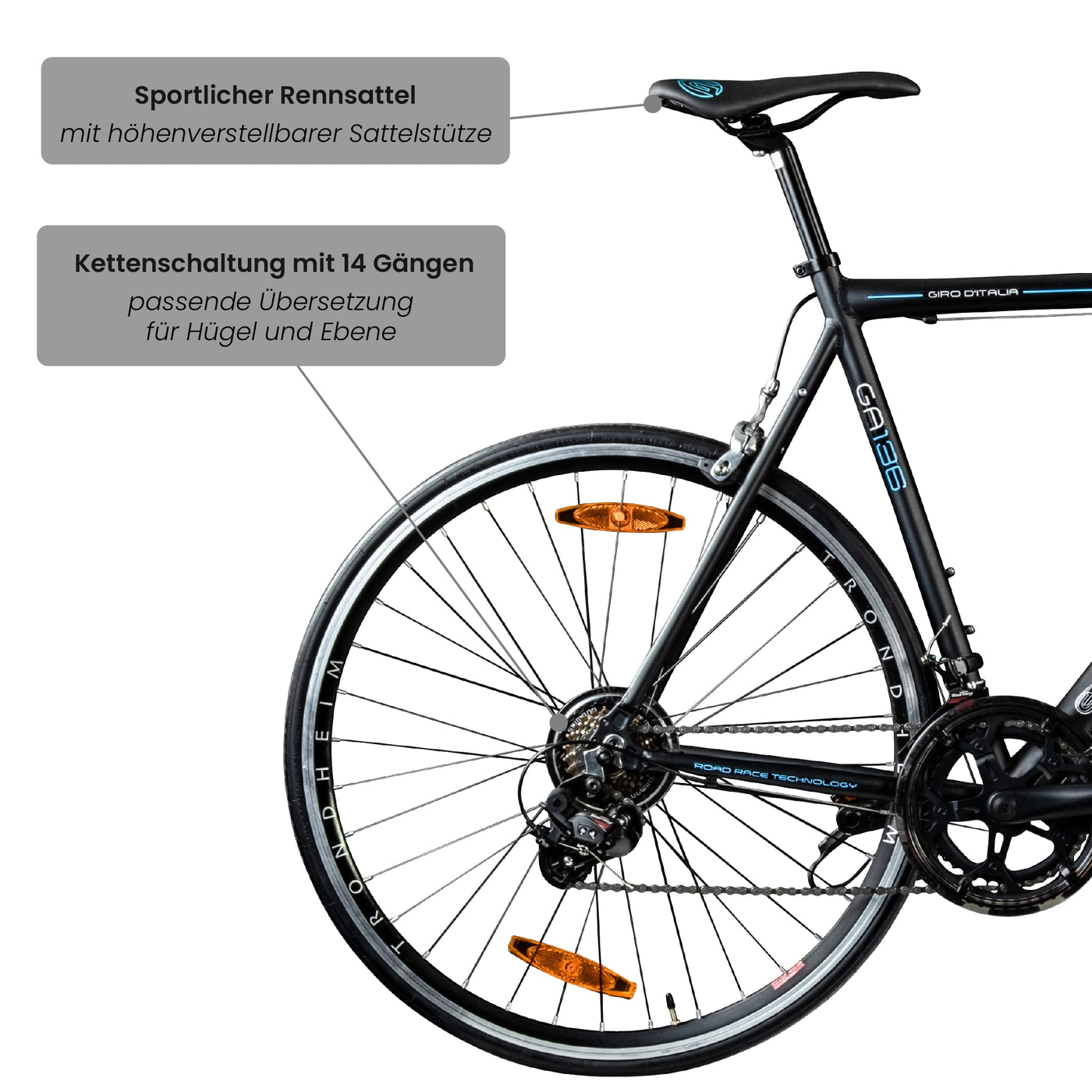 Galano Rennrad 700c Giro D'Italia Fahrrad 28" Fitnessbike Road Bike 14 Gänge (schwarz/blau, 56 cm)