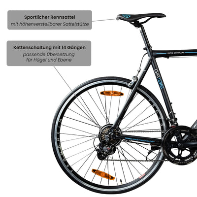 Galano Rennrad 700c Giro D'Italia Fahrrad 28" Fitnessbike Road Bike 14 Gänge (schwarz/blau, 56 cm)
