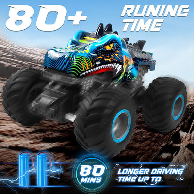 Rhybor Ferngesteuertes Auto Dinosaurier 1:16 Maßstab RC Monster Truck Fernbedienung Auto mit Sprühnebel-Musik-LED-Leuchten, 2,4 GHz 20 km/h RC Auto Spielzeug für Kinder ab 3 4 5 6 8 10 Jahre