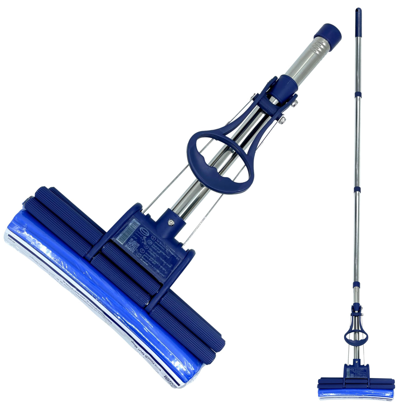 CleanAid OneTouch GO! Wischmopp, Bodenwischer, Wringmopp, Wischer mit Auswringfunktion - besonders saugstark - mit PVA Schwamm und Segmentstiel aus Edelstahl