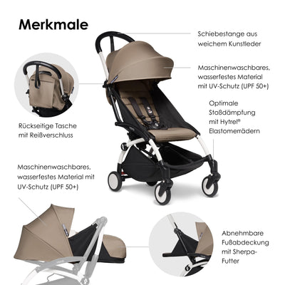 BABYZEN YOYO2 Kompletter Kinderwagen - Inklusive YOYO 0+ Neugeborenen Set (Taupe), Kinderwagengestell (White) & 6+ Textilset (Taupe) - für Kleinkinder bis 22 kg