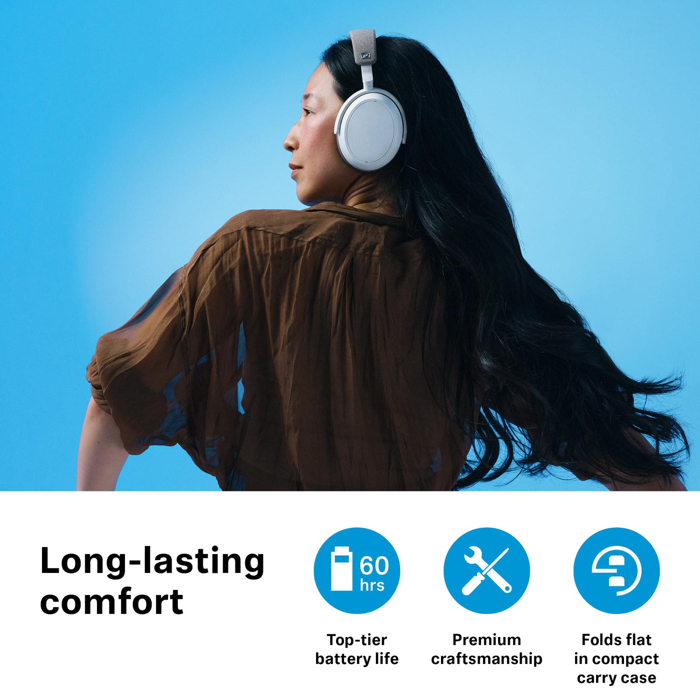 Sennheiser MOMENTUM 4 Wireless Kopfhörer mit Bluetooth - mit adaptiver Geräuschunterdrückung für kristallklare Anrufe - 60 Stunden Akkulaufzeit - anpassbarer Klang, leicht und faltbar - Weiß