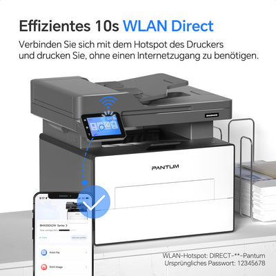 PANTUM BM4309ADW Multifunktionsdrucker Laserdrucker Schwarz Weiss, Automatischer Duplexdruck, Drucker Scanner Kopierer mit ADF, WLAN/LAN/USB, 3,5-Zoll-Touchscreen, 30ppm