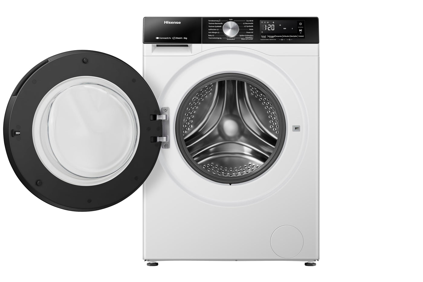 Hisense WD3S8043BW3 Waschtrockner/ConnectLife /16 Programme /8 KG, 54 Liter /1400 U/min/Dampffunktion/JetWash/Anti-Allergie Program/Auto Program/Eco Wash/Steam Refresh/Wolle/EEK A-D