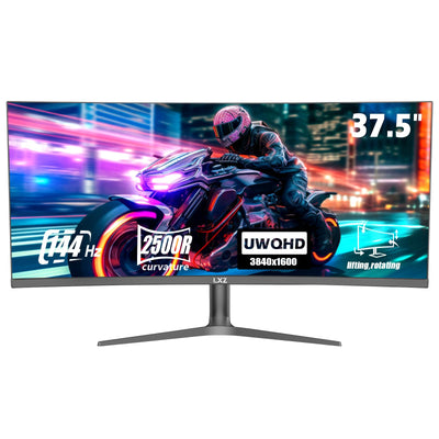 LXZ 37.5-inch Curved Gaming Monitor, 144Hz, 3840 * 1600P, 2500R, VA Display, Eye Protection, DP/HDMI Ports, Wall Mount Compatible - Black