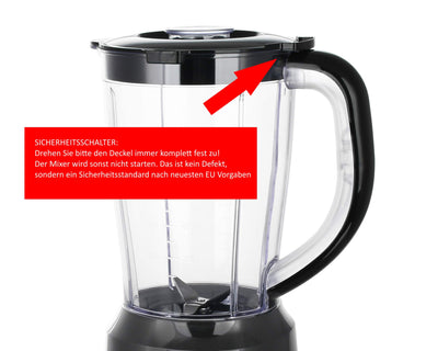 Emerio Standmixer BPA frei Crush Ice Funktion 1.5l Behälter 2 Geschwindigkeiten + Pulse Funktion Messereinheit aus Edelstahl Sicherheitsschalter geschirrspülgeeignet 500 Watt BL-12816.8 Schwarz