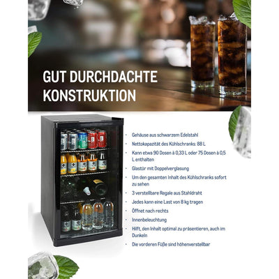 METRO Professional Mini-Kühlschrank GPC1088, 88 L, 1.052 kWh/24h, 3 Edelstahl-Drahtböden, schwarz