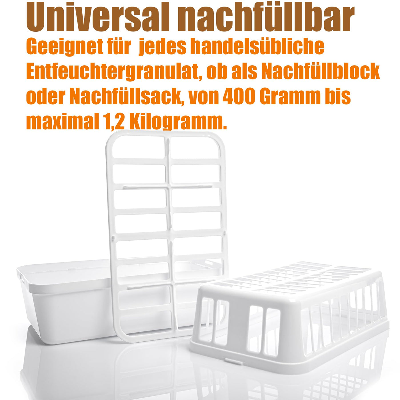 BigDean Luftentfeuchter Feuchtigkeitskiller 1,2kg Entfeuchter – Luftentfeuchterbox für große Räume - Feuchtigkeits-Stopper nachfüllbar + wiederverwendbar – inkl. 2x 1200g Luftentfeuchtergranulat