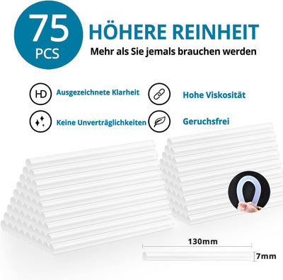 Heißklebepistole 50W Tilswall, Klebepistole mit 75pcs Klebesticks 7mm x 130mm Transparente Klebepistole Set für Schule DIY Kunst, Handwerk und Schnelle Reparaturen in Haus