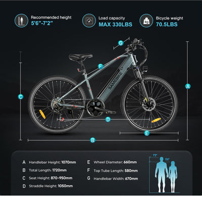 SAMEBIKE 27.5" E-Bike, Elektrofahrrad E-Bike Herren Damen mit 540Wh Akku, Bis zu 100KM, 250W Motor, E-Fahrrad mit 7-Gang-Getriebe, Pedelec Citybike EBike für Trekking RSA01 Men