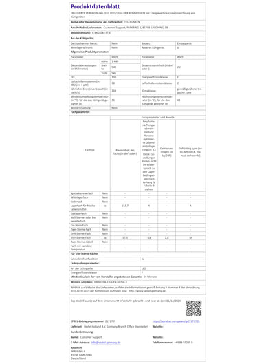TELEFUNKEN Einbau-Kühl-Gefrierkombination | Einbaukühlschrank mit Gefrierfach (4-Sterne) | 144cm Nische | 211 Liter Gesamt-Nutzinhalt | Schlepptür | Less Frost | Temperaturregelung | C-EKG-144-ST-E