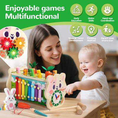 Fajiabao Montessori Spielzeug ab 1 Jahr- 7 in 1 Hammerspiel Holzspielzeug Motorikspielzeug Xylophon Kinder 1 Jahr Lernspielzeug, Kinderspielzeug Geschenk 1 2 Jahr Junge Mädchen Taufgeschenke