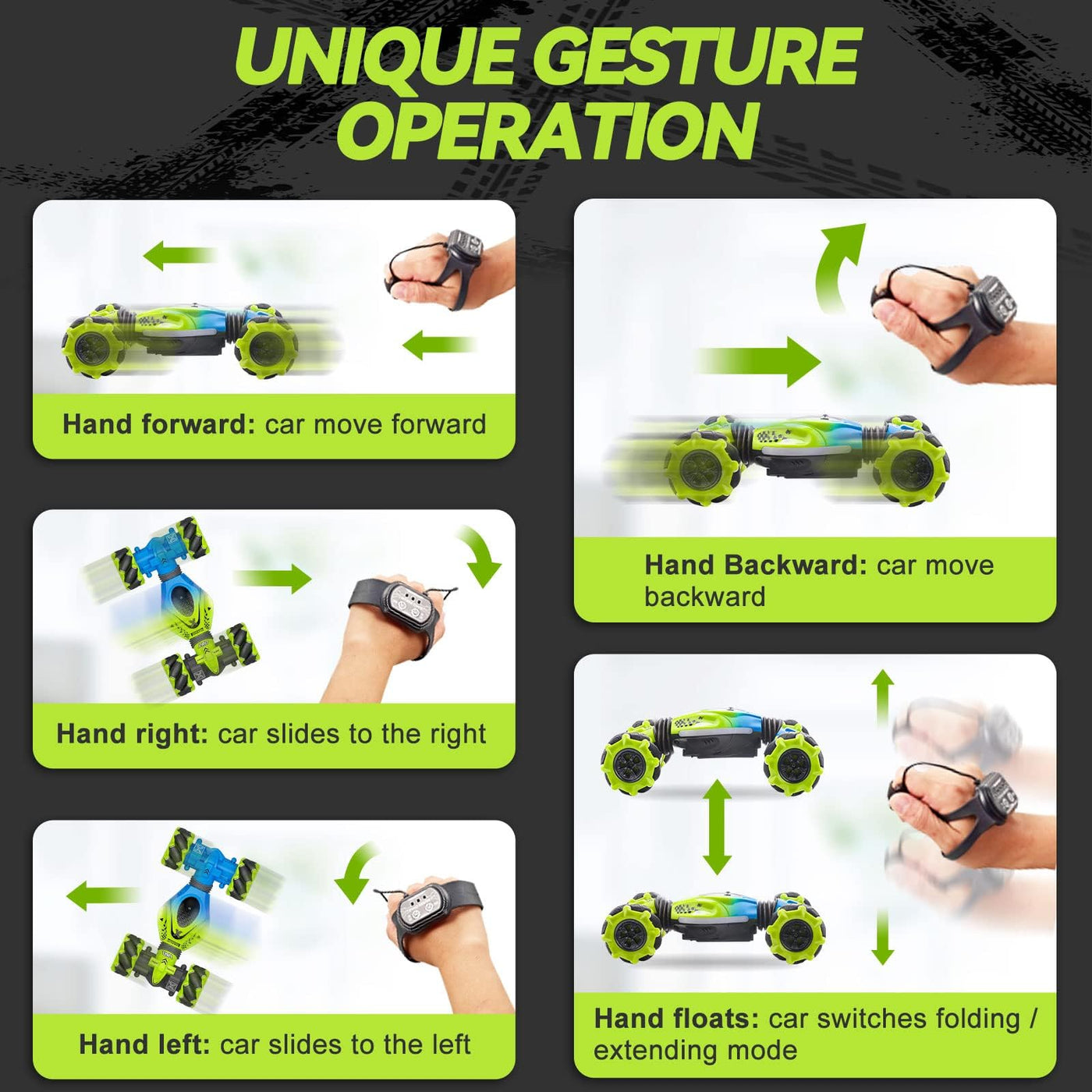 Dysaim Ferngesteuertes Auto RC Stunt Car Ferngesteuerte Auto mit Handsteuerung 2,4 GHz 4WD 360° Drehung Crawler Offroad 2 Akku Weihnachten Geschenk Spielzeug für Junge Mädchen ab 6 7 8 9 10 12 Jahre