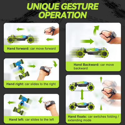 Dysaim Ferngesteuertes Auto RC Stunt Car Ferngesteuerte Auto mit Handsteuerung 2,4 GHz 4WD 360° Drehung Crawler Offroad 2 Akku Weihnachten Geschenk Spielzeug für Junge Mädchen ab 6 7 8 9 10 12 Jahre