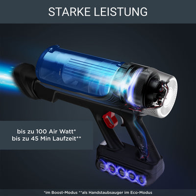 Rowenta RH20C2 X-Force Flex 9.60 Allergy Aqua kabelloser Akku-Stabstaubsauger | 100 Air Watt | herausnehmbarer Akku | bis zu 45 Min. Laufzeit | kompakt | Flex-Gelenk | LED-Düse | Blau/Schwarz