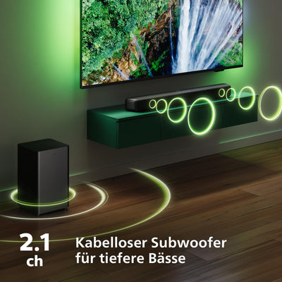 Philips TAB5309 Soundbar 2.1 mit drahtlosem Subwoofer - 2,1 Kanal 240W, DTS Virtual X, Bluetooth 5.4, HDMI ARC, optische Verbindung und USB-Konnektivität - Dunkelgrau