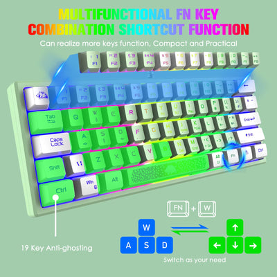 Pc Tastatur Maus mit Kabel, mäuse, tastaturen & eingabegeräte, Gaming-Tastatur-Maus mechanische Feel, Tastatur Maus bis zu 3600 DPI, optische 7 Tasten PC, Laptop, Computer, Grün