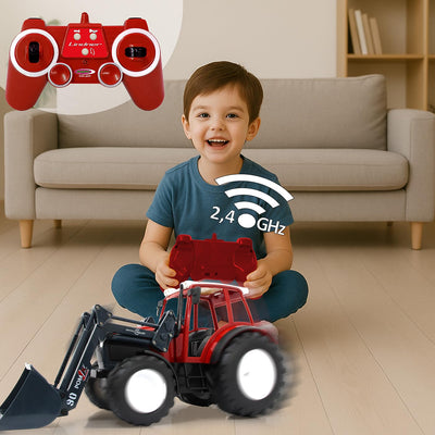 JAMARA 405050 Lindner Geotrac mit Frontlader 1:16 2,4GHz – realistischer Motorsound (abschaltbar), Rückfahrwarnsound, Hupe, 2 Radantrieb, helle LED‘s vorne, Blinker, Demofunktion, Rot