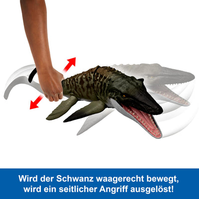 Mattel Jurassic World: Die Wiedergeburt Bite N Blast Mosasaurus Actionfigur und Mini-Dilophosaurus, Dinosaurier-Spielzeug mit breitem Kiefer, filmgetreues und bewegliches Design, JJP80