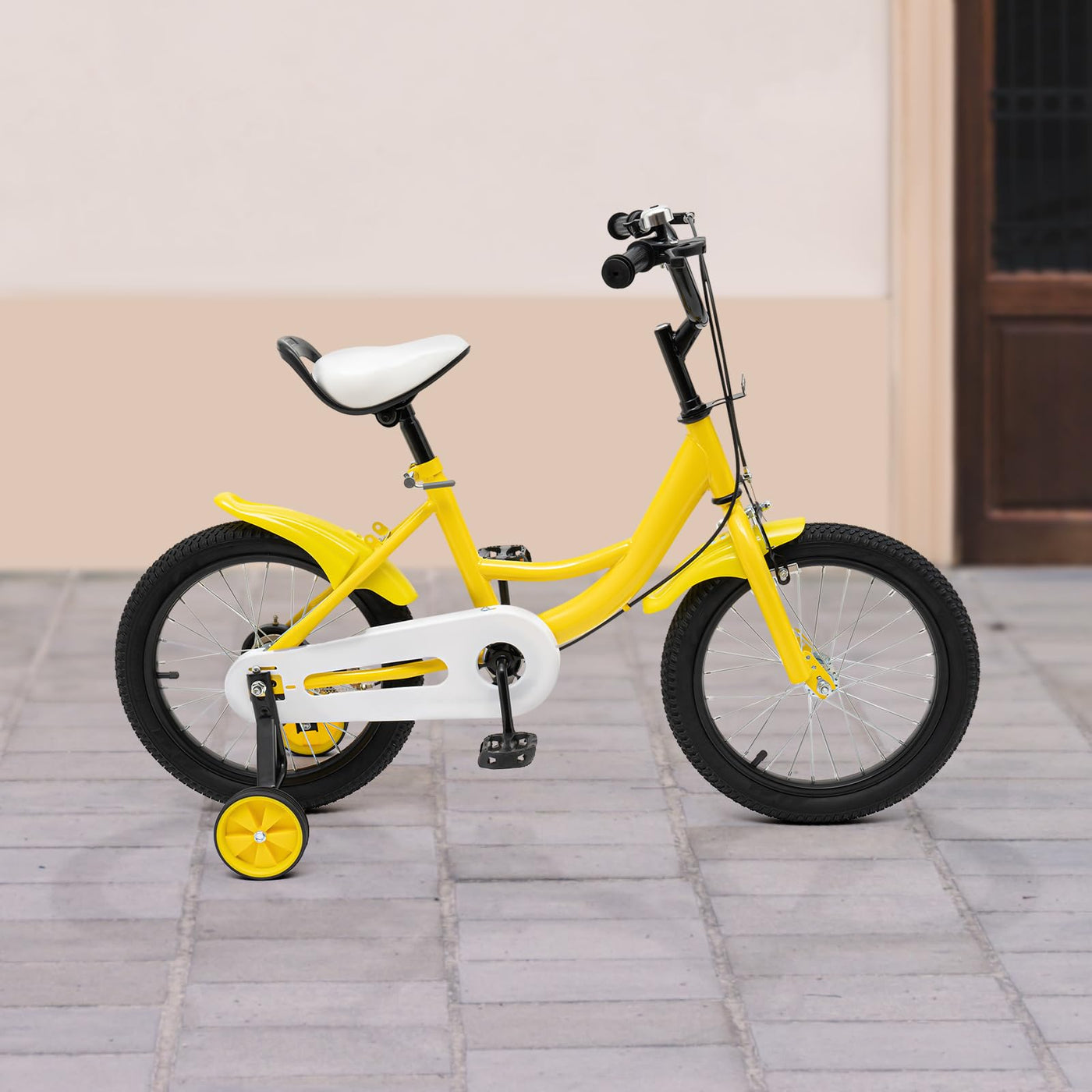 Qussse 16 Kinderfahrrad für Jungen Mädchen Kinder, Fahrrad ab 4-8 Jahre mit Hilfsrad Rad Bike Kinder Fahrräder Höhenverstellbar Kinderfahrräder (Gelb)