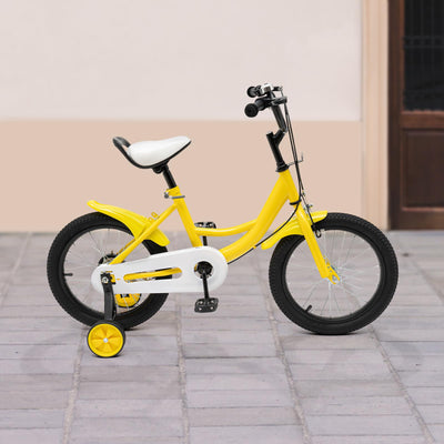 Qussse 16 Kinderfahrrad für Jungen Mädchen Kinder, Fahrrad ab 4-8 Jahre mit Hilfsrad Rad Bike Kinder Fahrräder Höhenverstellbar Kinderfahrräder (Gelb)